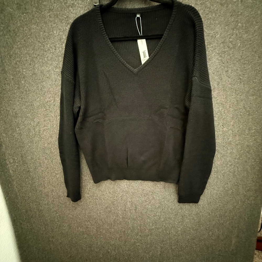 Womens Black V-Neck Sweater Knit Preppy Minimal Grandpacore Neutral XXL